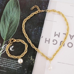 New Fashion Thick Baroque Pearl Necklace Bracelet Set Wholesale