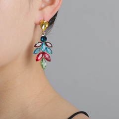 New fashion full diamond earrings long leaf glass diamond earrings wholesale
