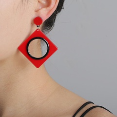 New black and white red acrylic geometric square hollow round multilayer earrings for women