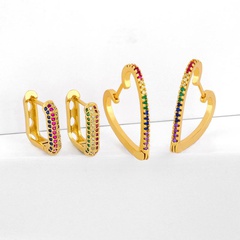Geometric Love Earrings Peach Heart Earrings with Colored Cubic Zirconia Stud Earrings