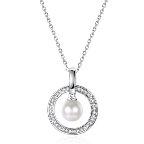 S925 Sterling Silver Fashionable Pearl Ring Pendant Necklace NHKL205335's discount tags