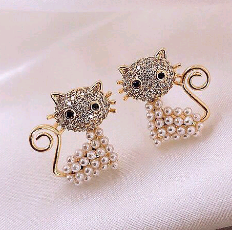 Yi wu jewelry wholesale925 silver needle Korean fashion sweet OL wild cute cat earrings's discount tags