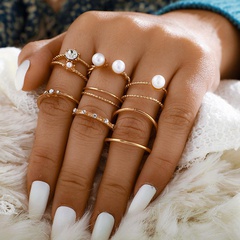 Conjunto de anillo simple nuevo de moda Conjunto de anillo de diamante abierto de perlas