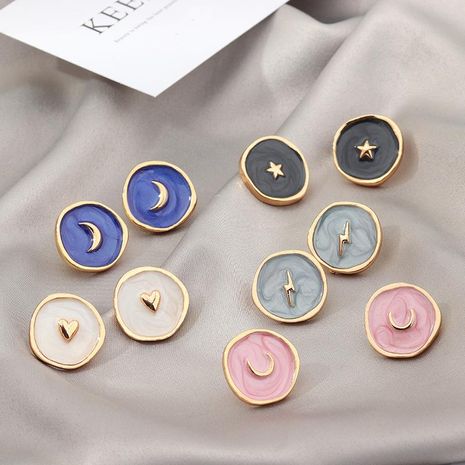 Jewelry Wholesale New Fashion Alloy Dripping Oil Love Moon Earrings Lightning Earrings's discount tags