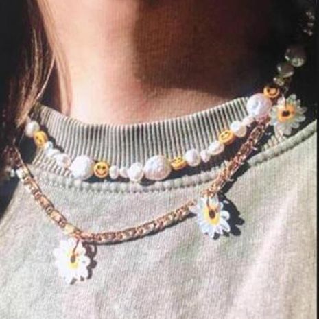 Collar de perlas de moda coreana estilo de vacaciones hecho a mano creativo collar de cara sonriente joyas mujeres's discount tags