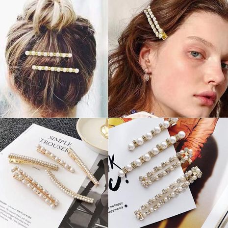 Super Fairy Pearl Rhinestone Hair Clip Korean Adult Wild Card Hair Bangs Hair Accessories Duck Clip Cheap Clip Wholesale's discount tags