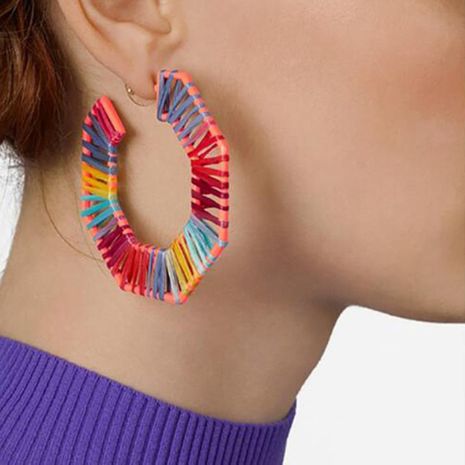 New fashion spray rubber paint geometric C-shaped octagonal raffia fashion earrings women's discount tags