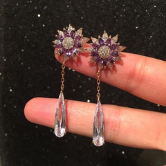 Small flower earrings female elegant luxury micro inlaid zircon long fringed water drop earrings