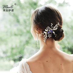 New bridal jewelry simple hair comb handmade pearl blue diamond inserted comb banquet headwear accessories