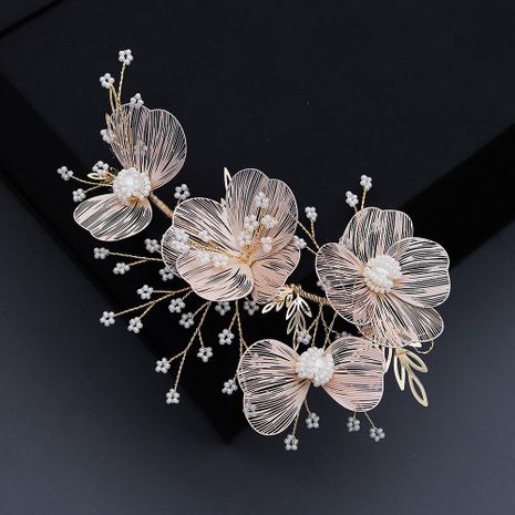 Korean New Wedding Jewelry Bridal Hair Accessories Gold Silk Flower Hair Band Wholesale's discount tags
