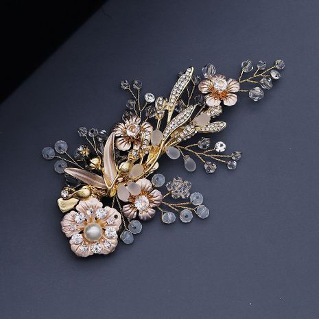 Clip de borde de perla de cristal esmerilado Vintage Court Wind Golden Flower Hair Clip Bride Hairpin Wholesale's discount tags