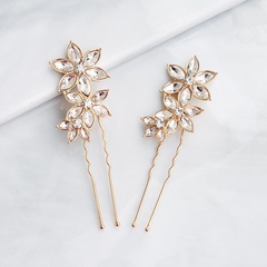 Korean simple hair accessories rhinestone alloy flowers U-shaped bridal wedding hair headdress