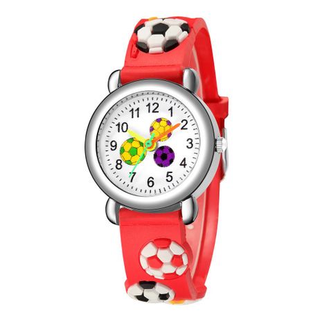 Children's cartoon watch embossed football pattern plastic band student watch's discount tags