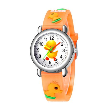 Children's cartoon watch embossed little yellow duck plastic band student watch's discount tags