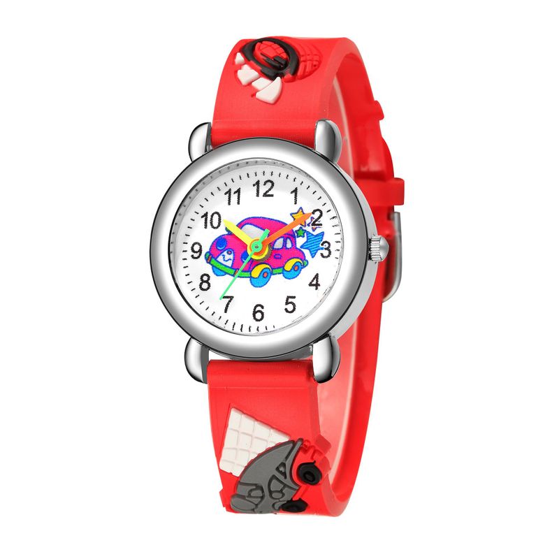 New childrens watch cute colored car pattern quartz watch colored plastic band watch