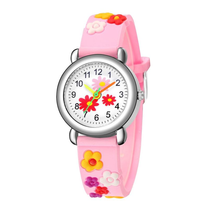 Reloj de dibujos animados para nios reloj de estudiante de banda de plstico cncavo en relieve lindo reloj de regalo de patrn de flores