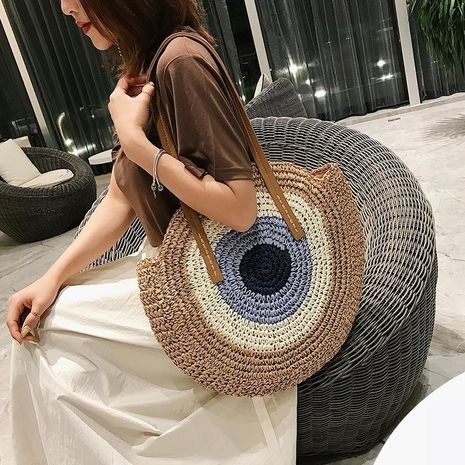 New summer woven bag simple lightweight round shoulder woven bag beach bag wholesale's discount tags