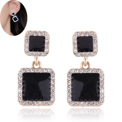 Korean fashion metal concise sweet and concise size square diamond earrings