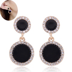 Korean fashion metal simple and sweet simple round pendant diamond earrings