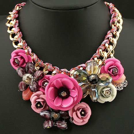 Fashion jewelry wholesale sweet colorful rich flower short necklace's discount tags