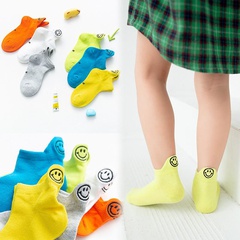 Children's short cotton socks spring new fluorescent smile face embroidery children socks breathable children boat socks