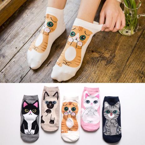 Women's cotton socks wholesale cute cartoon cat female boat socks fashion wild short socks NHER206461's discount tags