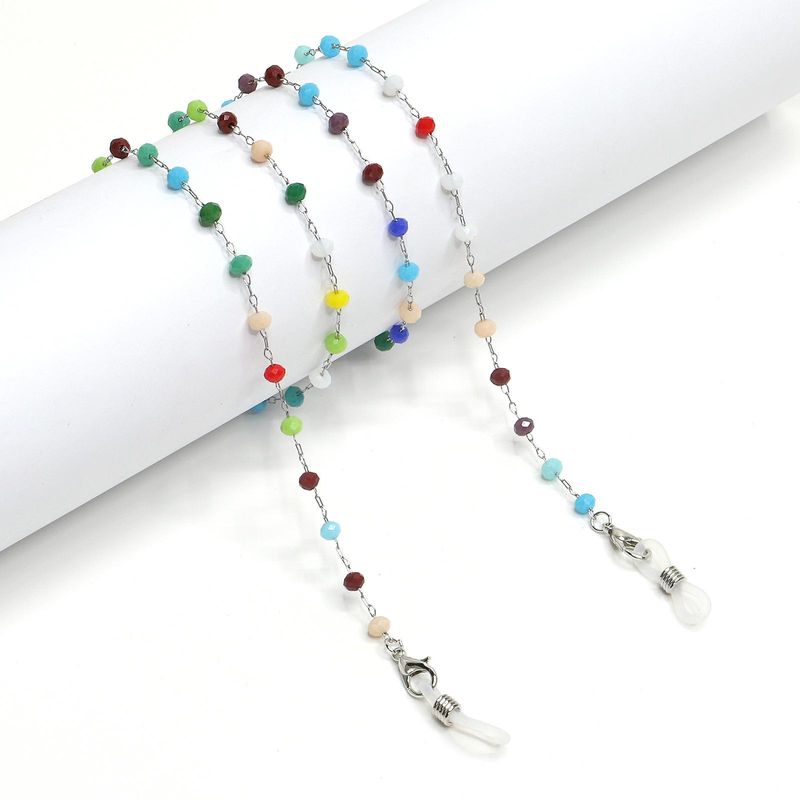 Colorful round crystal stainless steel chain sunglasses chain antiskid hanging chain glasses chain