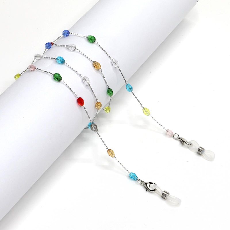 Colorful oval crystal stainless steel chain sunglasses chain antiskid hanging chain glasses chain