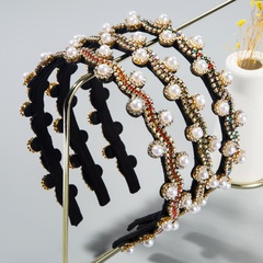 Das neue koreanische Dongdaemun Retro Perlen Stirnband Damen leichte Luxus Strass Netz rote Druck Haar Stirnband dünne Kanten Diamant Kopf bedeckung