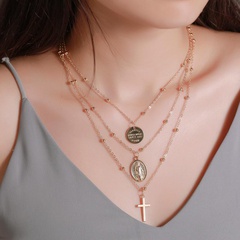 New Necklace Metal Three-layer Alphabet Christian Jesus Pendant Necklace Multilayer Cross Necklace