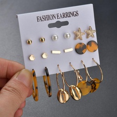 New fashion retro simple metal acetate shell 9 pairs earring set yiwu nihaojewelry wholesale