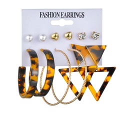 New fashion creative triangle geometric leopard earring set wholesale yiwu nihaojewelry wholesale