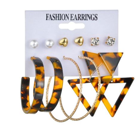 New fashion creative triangle geometric leopard earring set wholesale yiwu nihaojewelry wholesale's discount tags