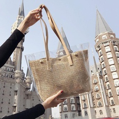 Spring new female bag Korean PVC transparent large capacity straw bucket bag fashion shoulder portable female bag