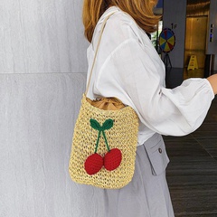 Nuevo bolso de cubo de paja coreano bolso de mensajero tejido de cereza bolso de hombro bolso de playa bolso de playa de vacaciones