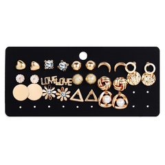 New moon flower rhinestone earrings set 14 pairs of creative retro small daisy earrings for women wholesale