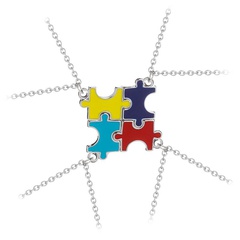 New fashion oil drop puzzle pendant necklace four-color stitching BestFriend good friend girlfriend necklace set