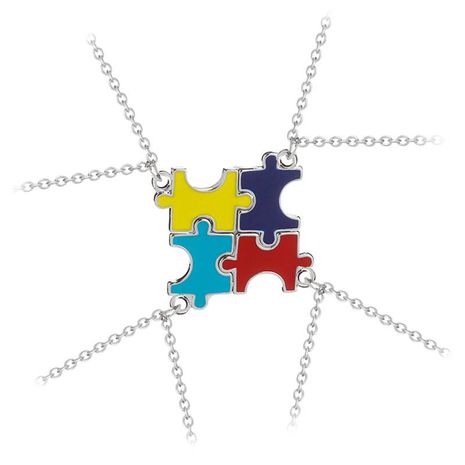 New fashion oil drop puzzle pendant necklace four-color stitching BestFriend good friend girlfriend necklace set's discount tags
