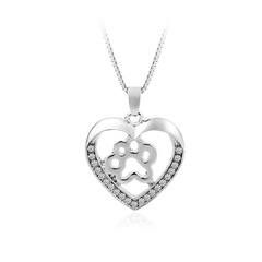 New fashion love peach heart necklace love dog paw hollow diamond pendant necklace wholesale