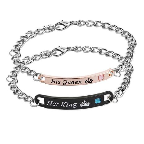 Außenhandel Hot Style Paar Armband her king /his Queen Mode einfaches englisches Alphabet Diamant Armband's discount tags