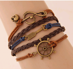 Fashion retro creative ship anchor arrow notes combination alloy accessories handmade multi-layer braided bracelet yiwu nihaojewelry wholesale