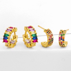 New fashion colorful zircon round earrings geometric C-shaped earrings wholesale