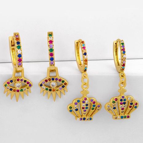 New Fashion Crown Earrings Diamond Rainbow Jewelry Hip Hop Earrings Wholesale's discount tags