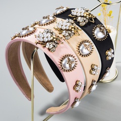 New fashion luxury bee inlaid rhinestone headband pearl headband baroque wide-edged cheap headband wholesale