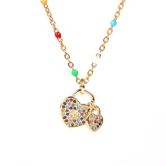 New fashion double peach heart lock zircon love necklace wholesale