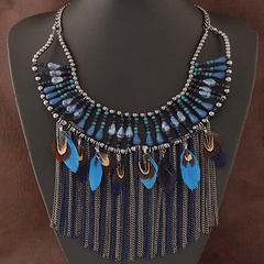 Fashion wild crystal simple tassel feather necklace yiwu wholesale