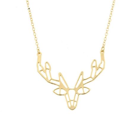Reindeer Elk Antler Necklace Gold Silver Origami Hollow Antler Necklace Year Necklace NHCU206487's discount tags