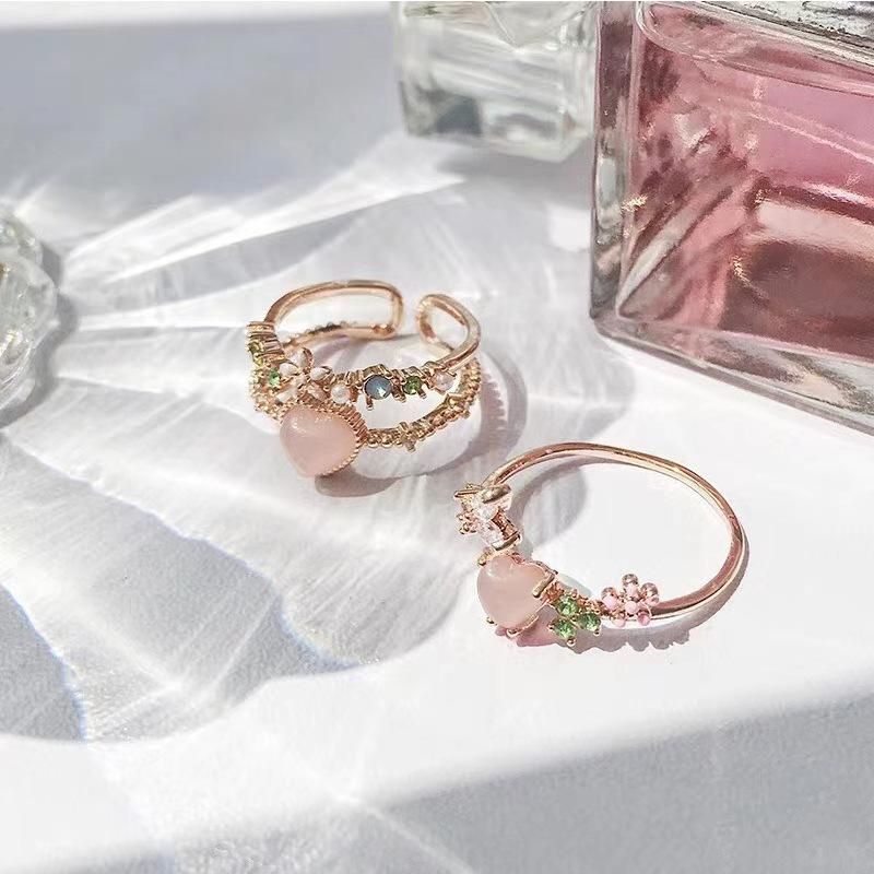 Korean fashion flower open ring new artificial gem diamond love ring