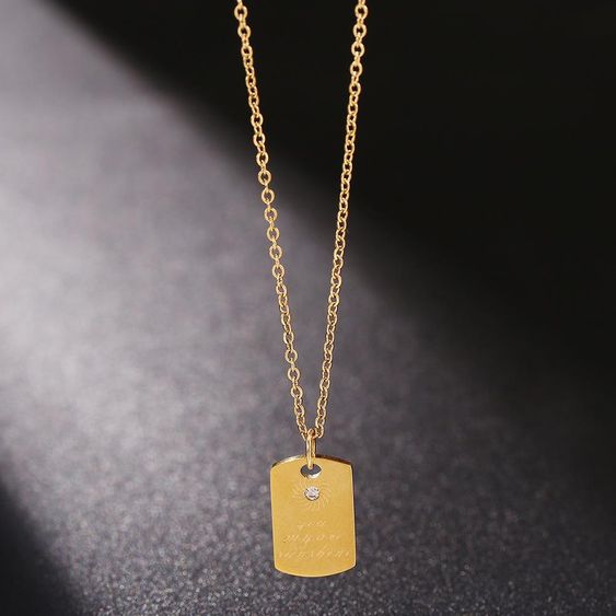 Korean Stainless Steel Jewelry English Alphabet Gold Square Pendant Titanium Steel Rose Gold Necklace Nhjj206729