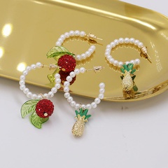 New Fashion Pineapple Red Fruit Irregular Stone Pearl Earrings Wholesale